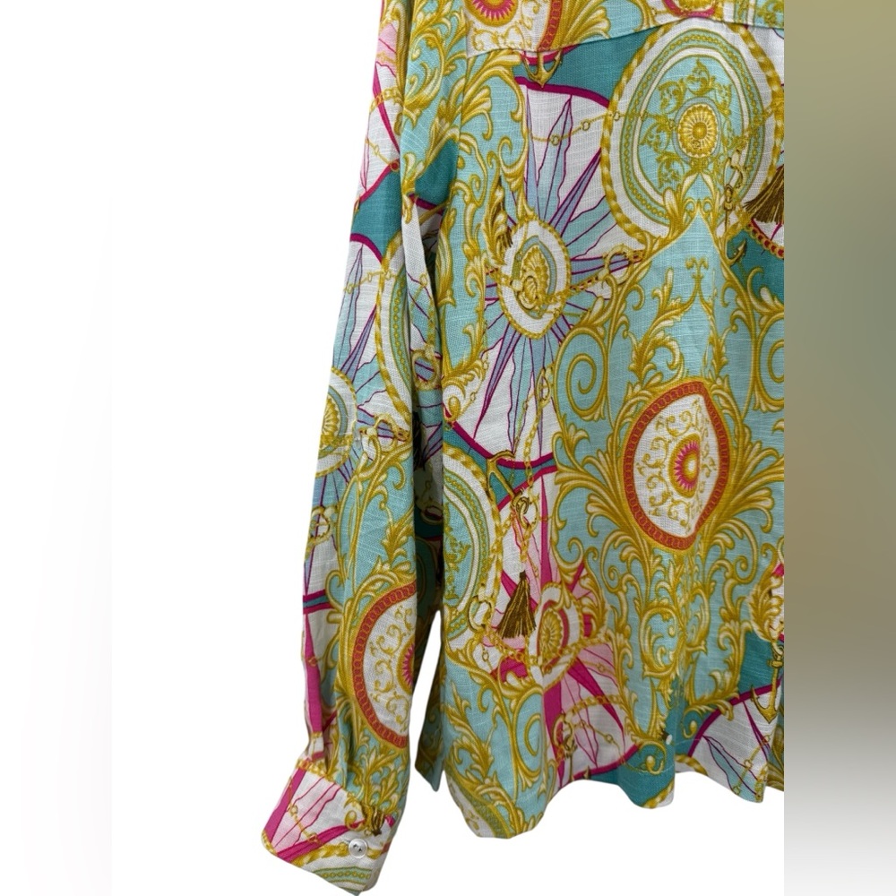 Jane + Delancey Baroque Print Linen Blend Nautical Chain Medallion Top Resort - Picture 8 of 12